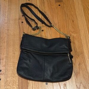 Wilsons Leather Black Shoulder Bag Purse W/ Gold Chain Accents
